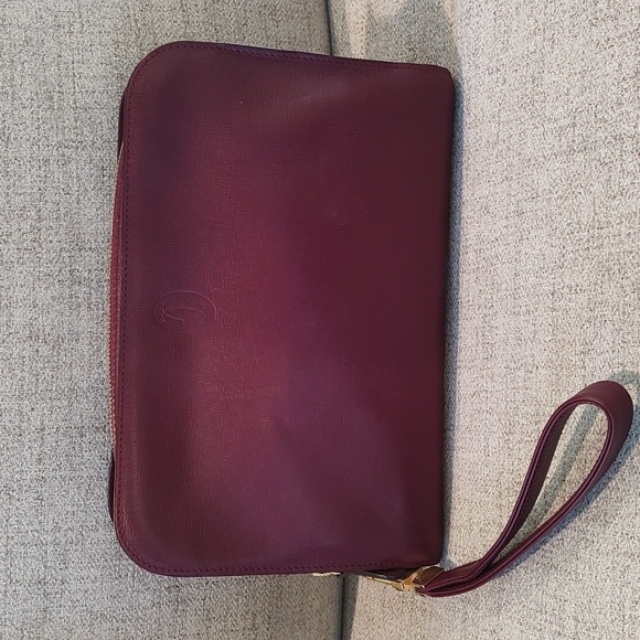Authentic Cartier Must de Cartier Leather Clutch Wristlet Bordeaux Red,All Products : American Fashion Style Bags On Sale